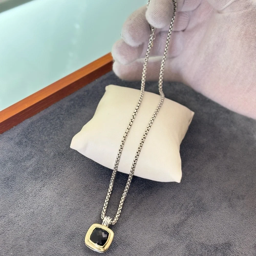 David Yurman 925 & 18k Gold 11mm Albion Pendant Necklace with Black Onyx 16" - Picture 11 of 11